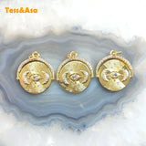 5pcs Double Moon CZ Paved Pendant Copper Vintage Style for DIY Women