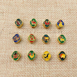 5pcs Chinese Zodiac Beads Copper Gilded Cloisonne Enamel DIY Jewelry