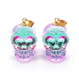 5pcs Glass Skull Pendants DIY Halloween Theme Jewelry 25x26~27x19mm