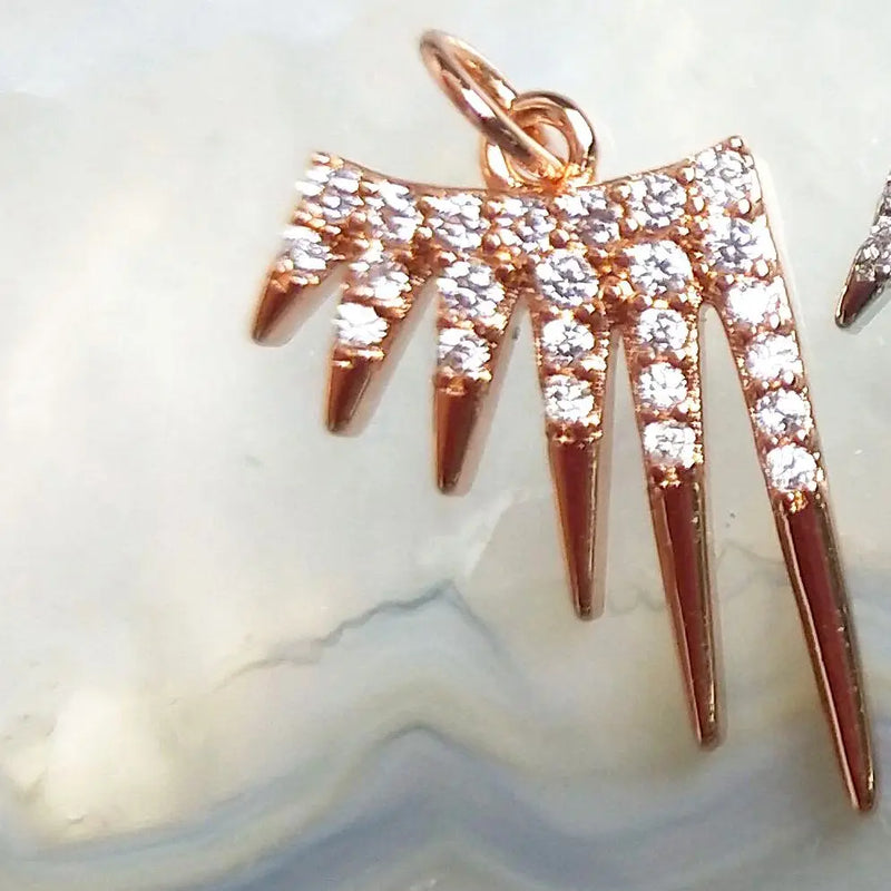 Angel Wing Pendant Necklace Micro CZ Pave Rose Plated High Jewelry