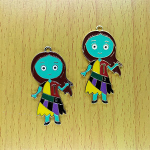 5pcs Enamel Girl Charm Cartoon Character Pendant DIY Earring Necklace Keychain
