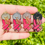 Enamel Pink Ribbon Afro Girl Charms Breast Cancer Awareness Pendants