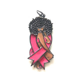 Enamel Pink Ribbon Afro Girl Charms Breast Cancer Awareness Pendants