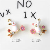 5pcs Enamel Effect Rhinestone Flower Bunny Charms