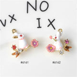 5pcs Enamel Effect Rhinestone Flower Bunny Charms