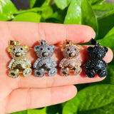 5pcs 3D Bear Charm Cubic Zirconia Micro Pave Gold-Plate Pendant