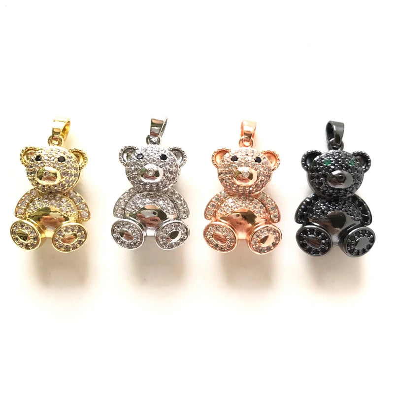 5pcs 3D Bear Charm Cubic Zirconia Micro Pave Gold-Plate Pendant