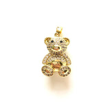 5pcs 3D Bear Charm Cubic Zirconia Micro Pave Gold-Plate Pendant