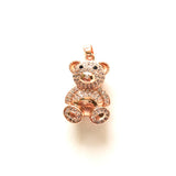 5pcs 3D Bear Charm Cubic Zirconia Micro Pave Gold-Plate Pendant