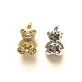 5pcs 3D Bear Charm Cubic Zirconia Micro Pave Gold-Plate Pendant