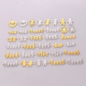 Family Chain Pendant Necklace Set Parents Children Gold/Steel Jewelry Gift