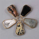 5pcs 3D Metal Faceted Natural Stone Pendant 15x26MM