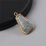 5pcs 3D Metal Faceted Natural Stone Pendant 15x26MM