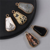 5pcs 3D Metal Faceted Natural Stone Pendant 15x26MM