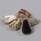 5pcs 3D Metal Faceted Natural Stone Pendant 15x26MM