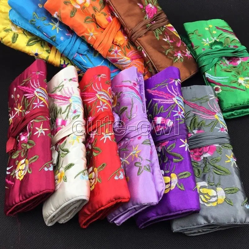 5pcs Chinese Style Silk Embroidered Jewelry Bags Pouch