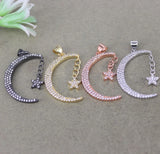 5pcs Copper Micro Pave CZ Moon Stars Pendant DIY Jewelry Making