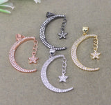 5pcs Copper Micro Pave CZ Moon Stars Pendant DIY Jewelry Making