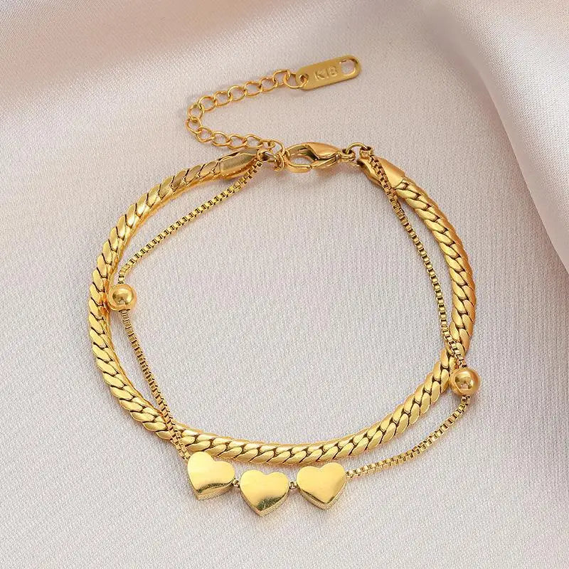 Heart Double Layer Bracelet Adjustable Chain Jewelry