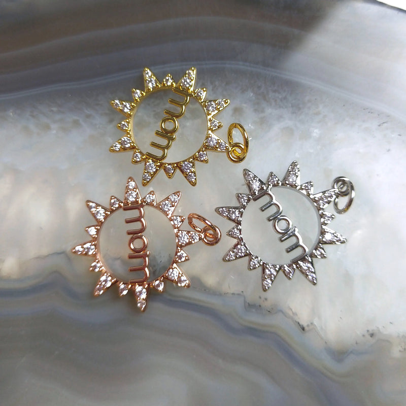 MUM CZ Sun Star Shaped Pendant Rose Plated Great Gift For Mother