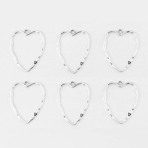 5pcs Silver Hollow Heart Charm Pendant for DIY Jewelry Making