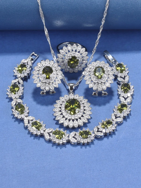 5pcs Flower Jewelry Set for Women Bridal Zircon Costume