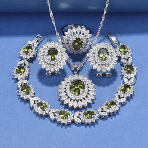 5pcs Flower Jewelry Set for Women Bridal Zircon Costume