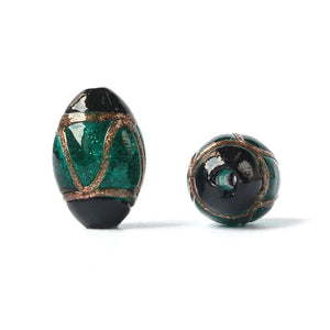 5pcs Oval Foil Lampwork Beads 16x11mm 20x14mm 25x15mm Mix Loose Beads
