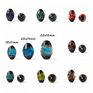 5pcs Oval Foil Lampwork Beads 16x11mm 20x14mm 25x15mm Mix Loose Beads
