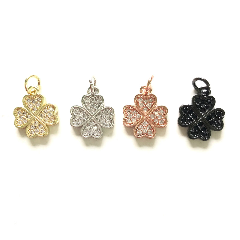 5pcs Clover Charm Pendants for Jewelry Making Gold-Plated Zirconia DIY