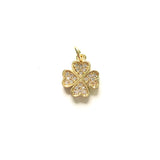 5pcs Clover Charm Pendants for Jewelry Making Gold-Plated Zirconia DIY