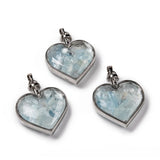 5pcs Glass Heart Pendants w/ Gemstone Chips Charms For DIY Jewelry Making