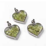 5pcs Glass Heart Pendants w/ Gemstone Chips Charms For DIY Jewelry Making