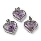 5pcs Glass Heart Pendants w/ Gemstone Chips Charms For DIY Jewelry Making