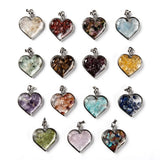5pcs Glass Heart Pendants w/ Gemstone Chips Charms For DIY Jewelry Making