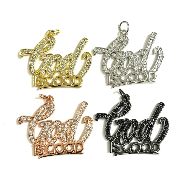 5pcs God is Good Charms CZ Paved Bracelets Pendant