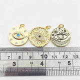 5pcs Plated Evil Eye Pendant Round CZ Delicate Coin Woman Earrings Necklace DIY