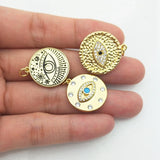 5pcs Plated Evil Eye Pendant Round CZ Delicate Coin Woman Earrings Necklace DIY