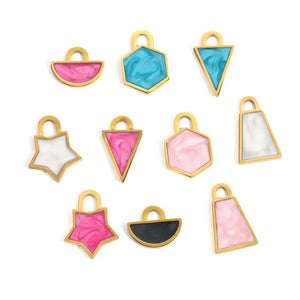5pcs Stainless Steel Enamel Geometric Charms Pendant DIY Jewelry