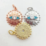 5pcs Pink Silver Evil Eye Sun Pendant Micro Cubic Zircon Charms