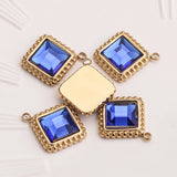 5pcs Gold-Plate Glass Charms Stainless Steel Earrings Necklace DIY Jewelry