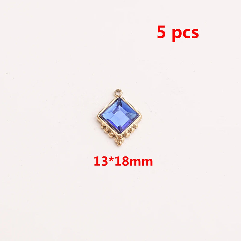 5pcs Gold-Plate Glass Charms Stainless Steel Earrings Necklace DIY Jewelry