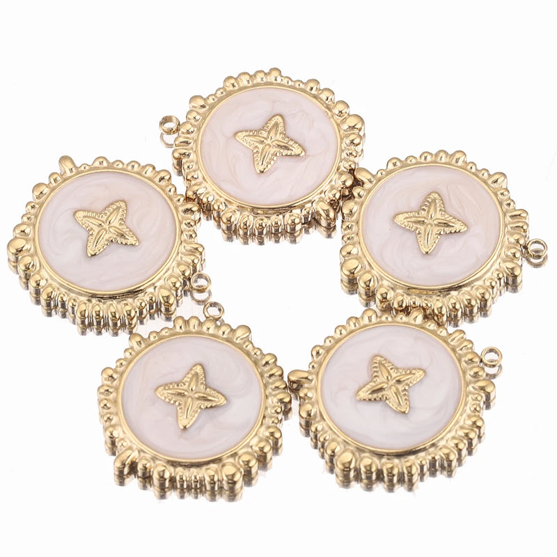 5pcs Gold-Plate Stainless Steel Enamel Charm Dangles for Jewelry Making