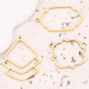5pcs Gold-Plate Stainless Steel Hollow Fan-shaped Charm Bezel Pendants