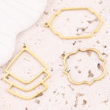 5pcs Gold-Plate Stainless Steel Hollow Fan-shaped Charm Bezel Pendants