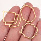 5pcs Gold-Plate Stainless Steel Hollow Fan-shaped Charm Bezel Pendants