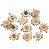 5pcs Gold-Plate Sun Flower Stainless Steel Charms Natural Stone Pendants
