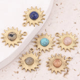 5pcs Gold-Plate Sun Flower Stainless Steel Charms Natural Stone Pendants