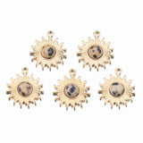 5pcs Gold-Plate Sun Flower Stainless Steel Charms Natural Stone Pendants