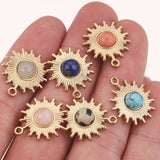 5pcs Gold-Plate Sun Flower Stainless Steel Charms Natural Stone Pendants